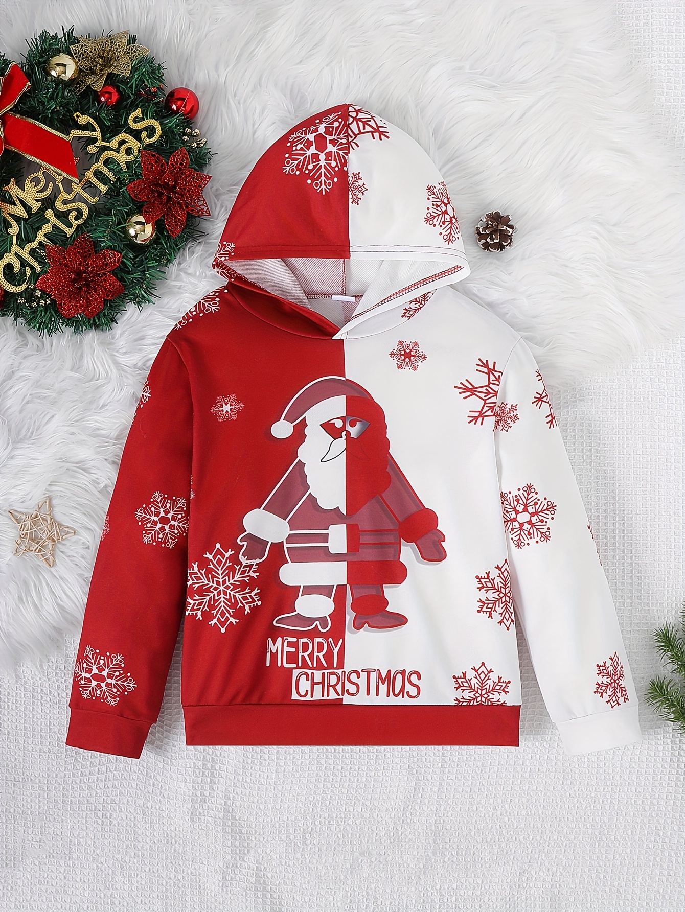 Sudadera Capucha Roja Verde Niñas Estampado feliz Navidad - Temu