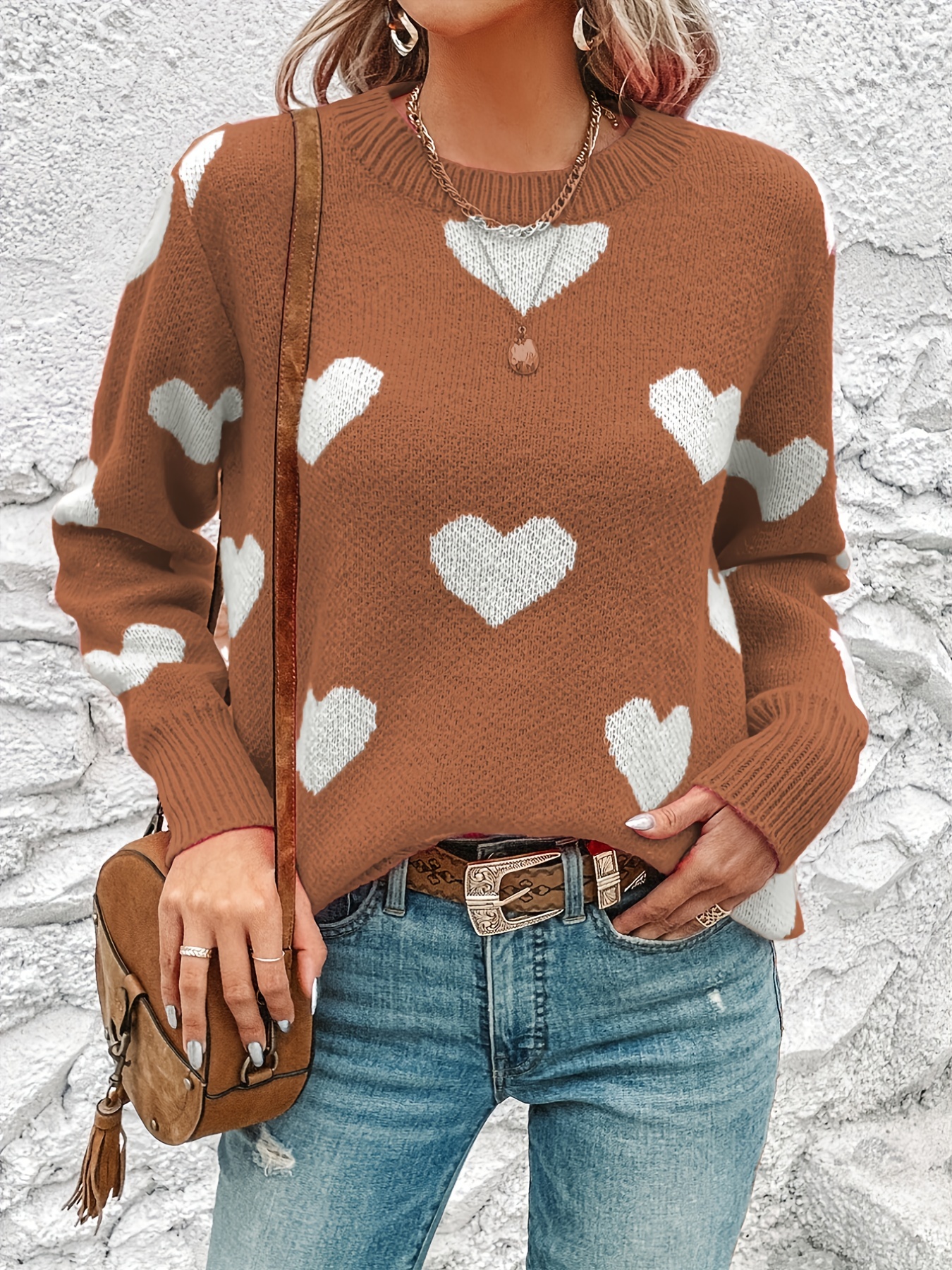 Plaid Pattern Crew Neck Pullover Sweater Casual Long Sleeve - Temu