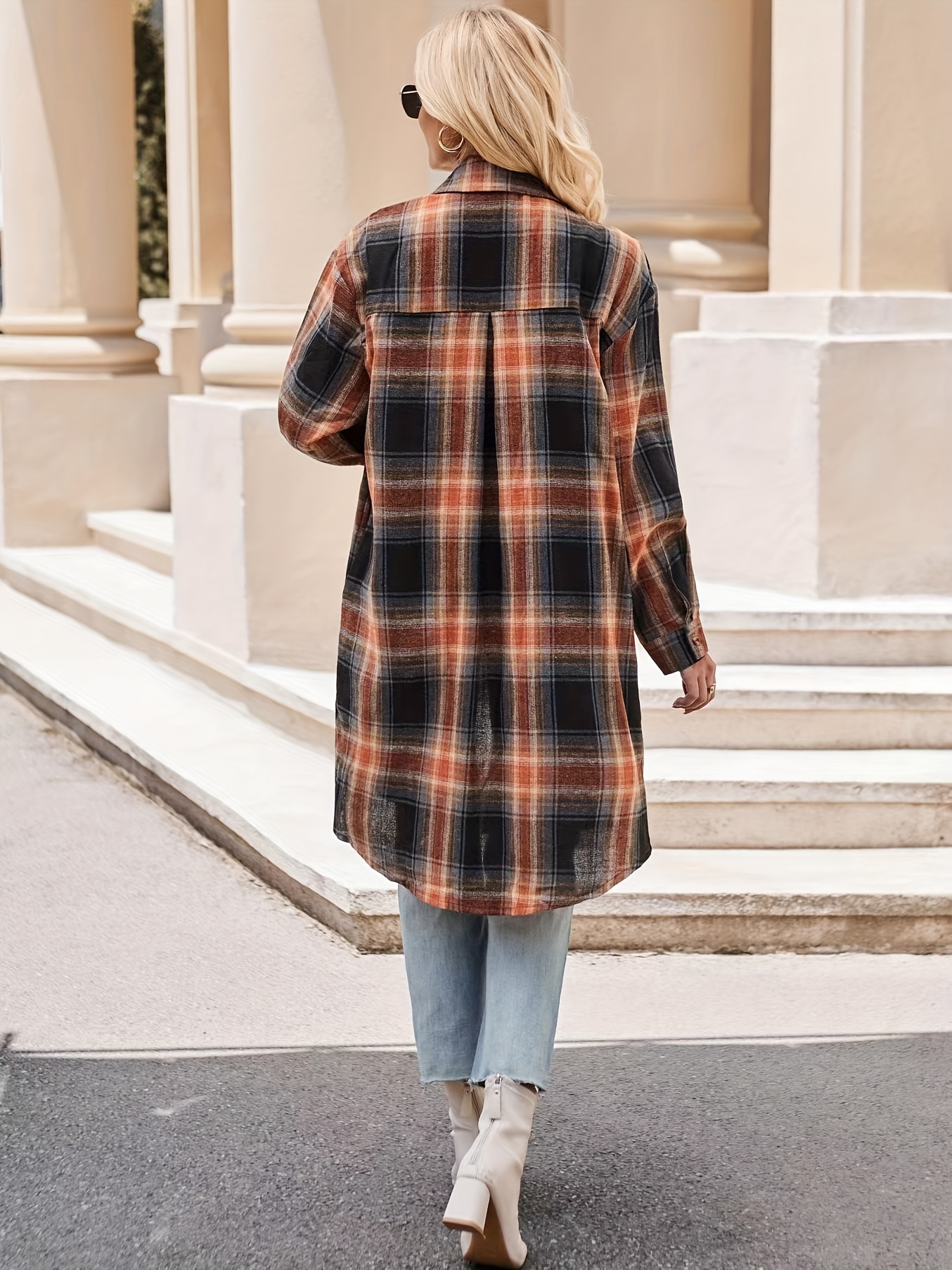 womens casual plaid trench coat button front loose fit long Temu