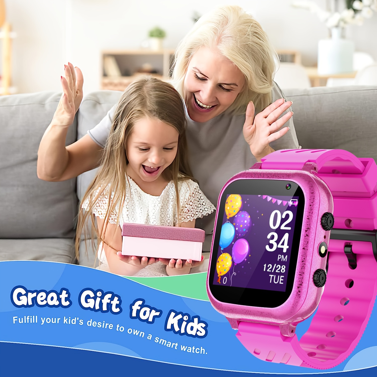 Montre Connectée Enfant, Montre Intelligente Enfant-1,54 HD Écran Tactile,  Smartwatch Enfant avec Réveil SOS Appels, Jeux, Musique