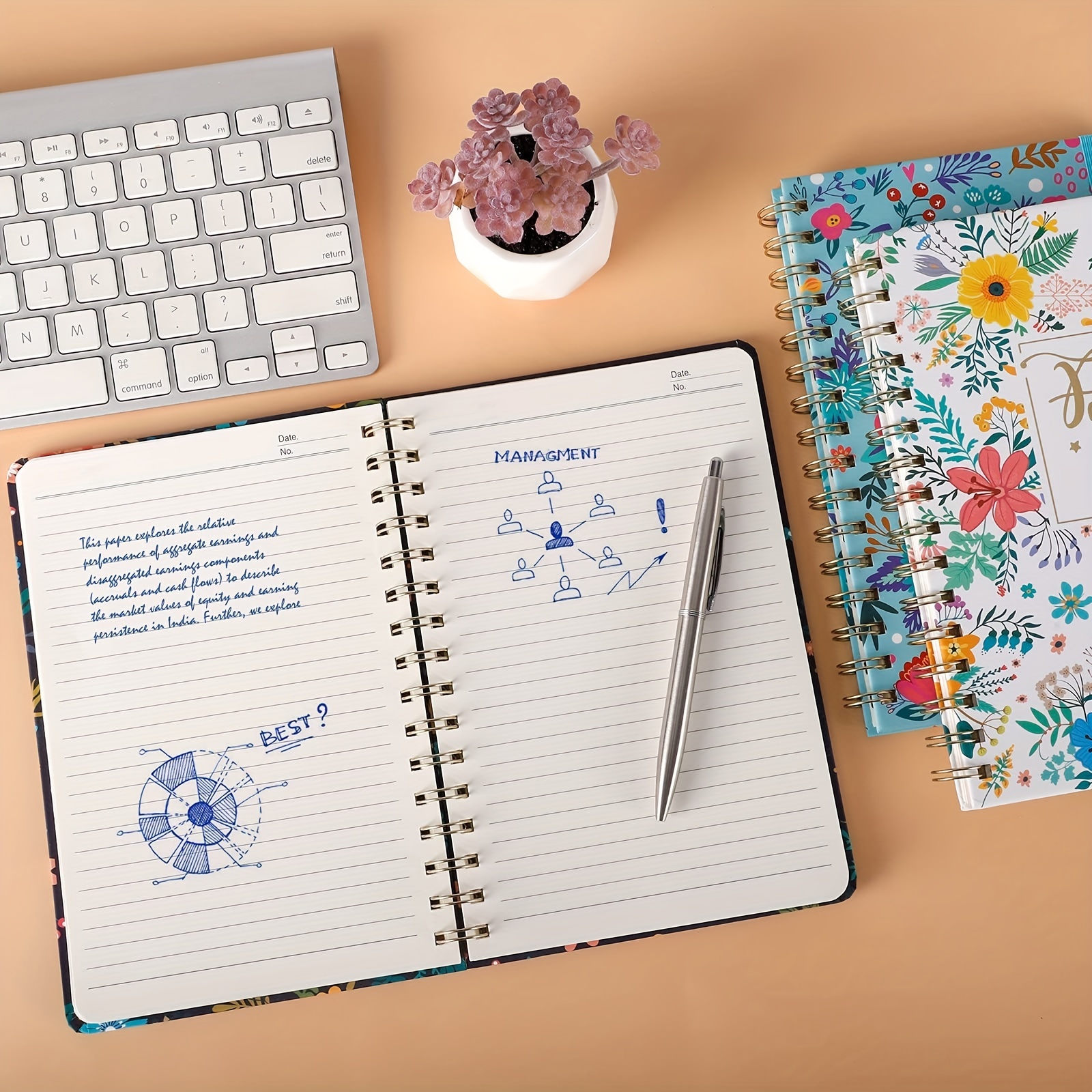 Navy Floral Spiral Journal + Pen