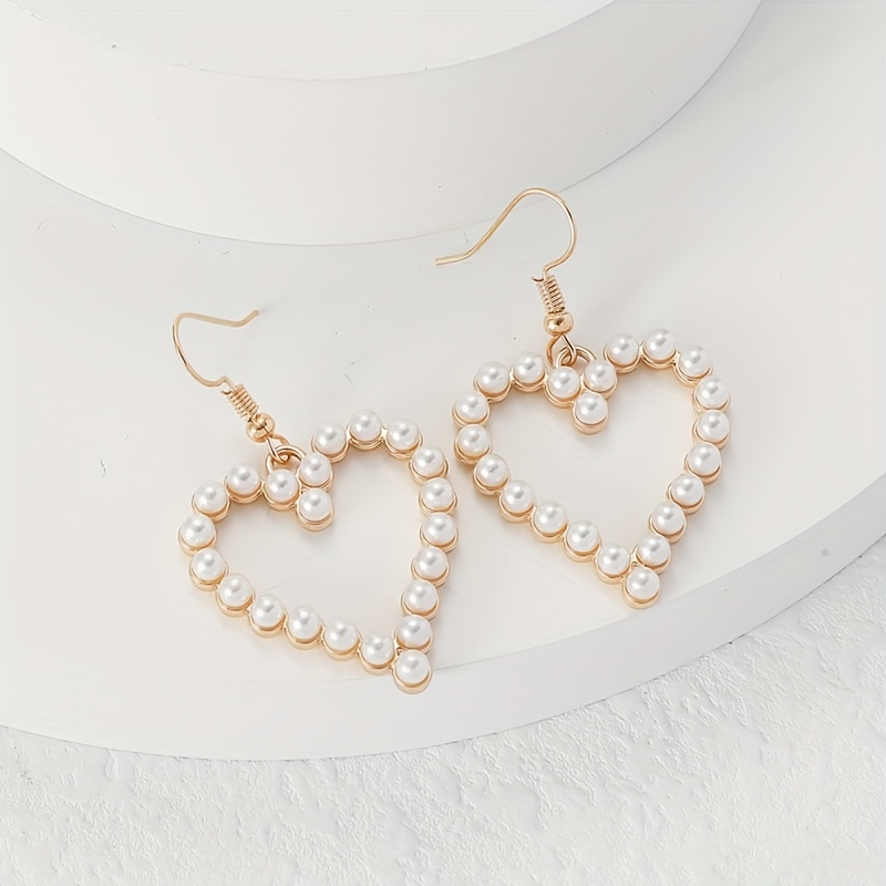 y2k bohemian style love heart faux pearl design dangle earrings for women dating jewelry gift zinc alloy jewelry