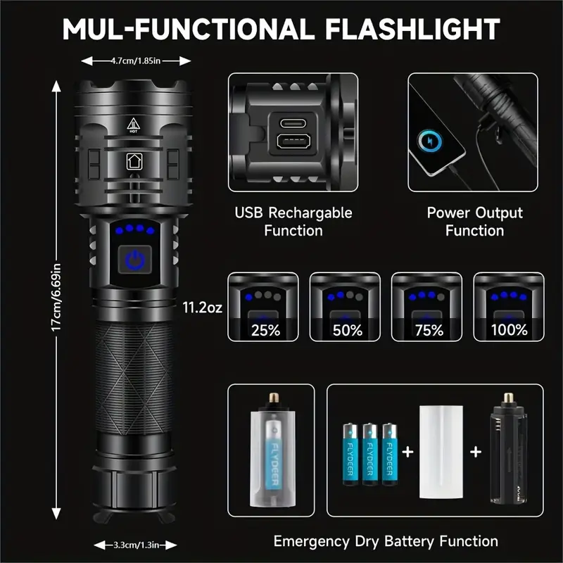 Led Brightest Flashlights High Lumens Rechargeable, 250000 Lumens Super  Bright Flashlight High Powered Flashlights, Waterproof Flash Light with  Cases