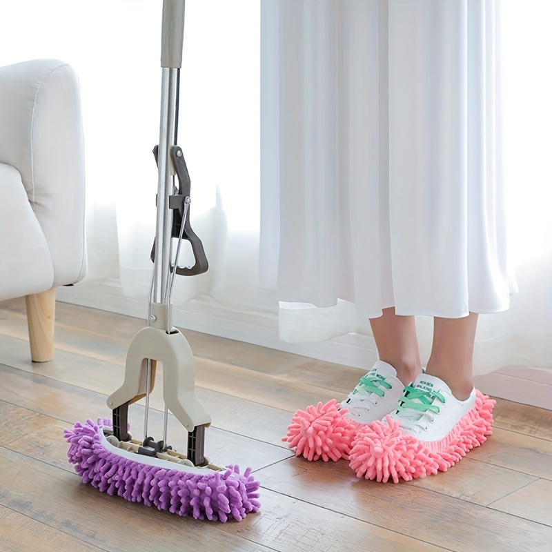 2pcs Chenille Shoes Cover, Washable Reusable Mop Slippers For Household