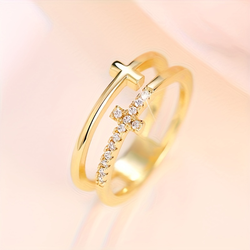 Dainty Promise Ring Double Cross Zirconia Wedding Ring