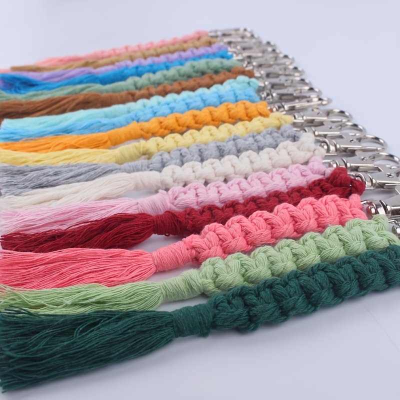 Boho Braided Tassel Keychain Retro Macrame Key Chain Ring Purse