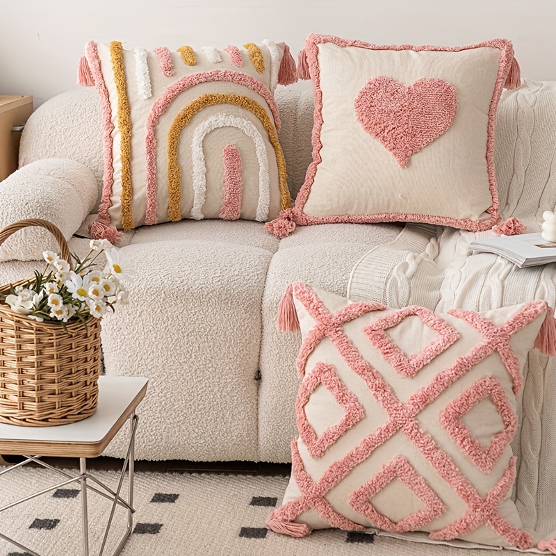 

1pc Pink Tufted Sofa Pillow New Home Small Fresh Cute Love Removable Pillow And Pillowcase Combination