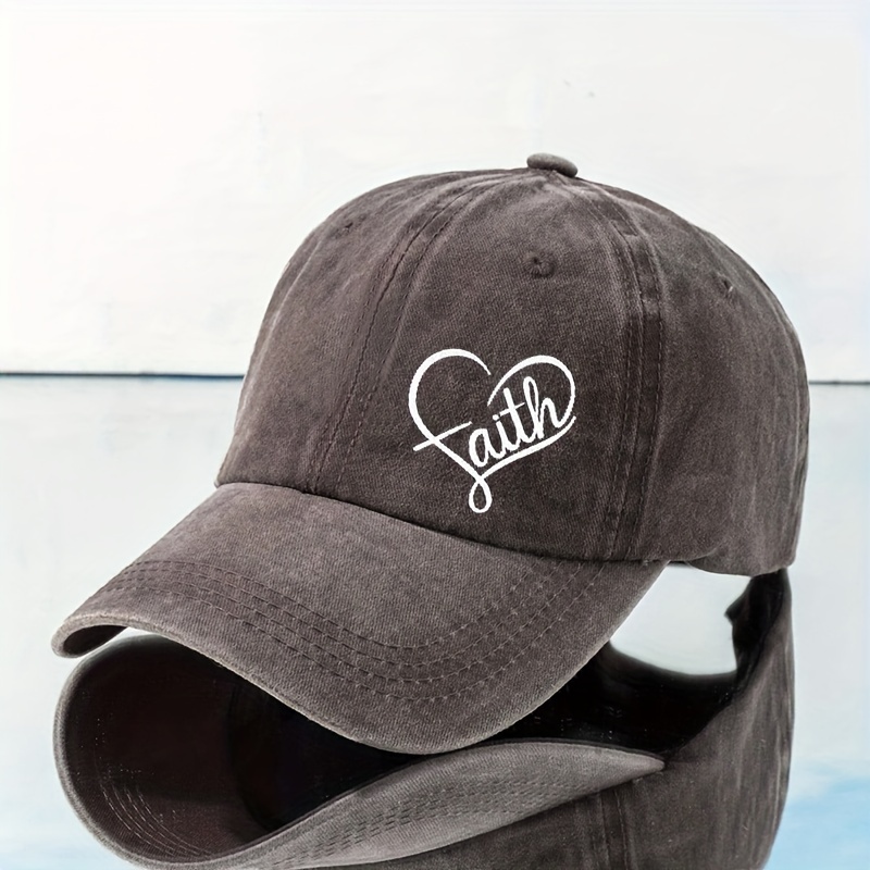 Heart Cross Printed Baseball Cap Solid Color Washed Distressed Dad Hat Casual Adjustable Sun Hats For Women Men