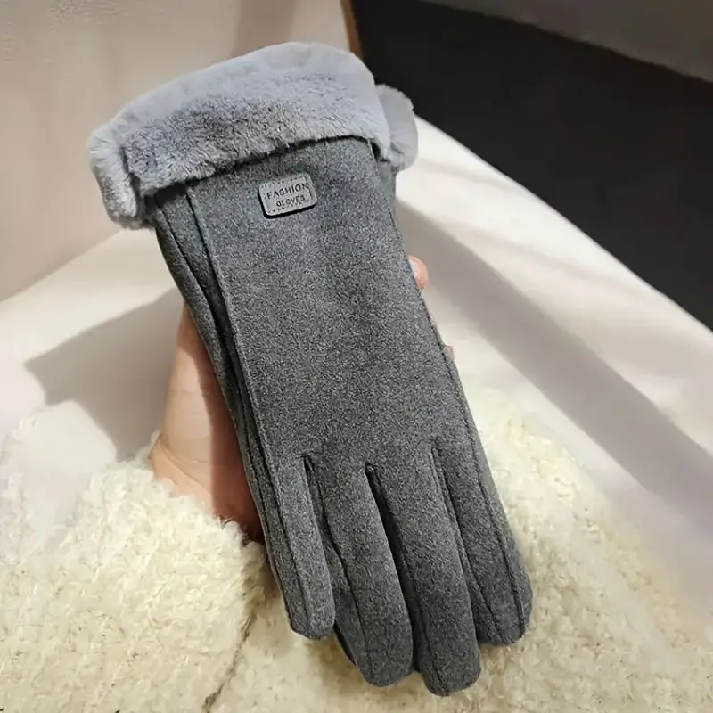 solid color plush cuff gloves simple plus velvet thickened warm touchscreen gloves autumn winter coldproof split finger gloves details 0