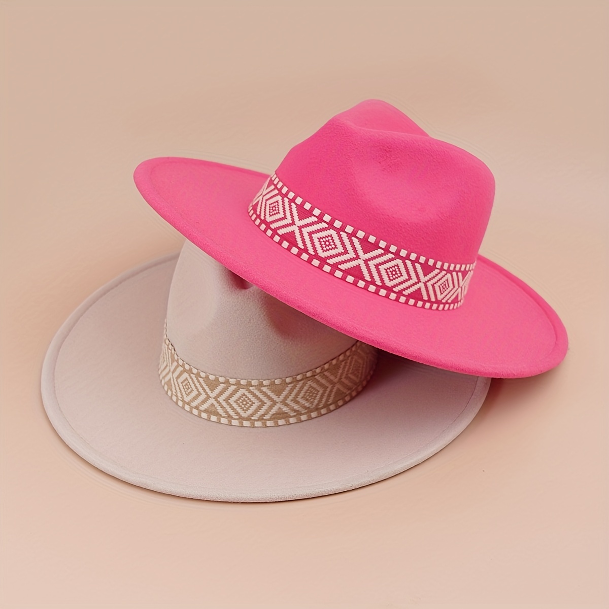 Couple Felt Hat Boho Strap Flat Brim Top Hat, Unisex