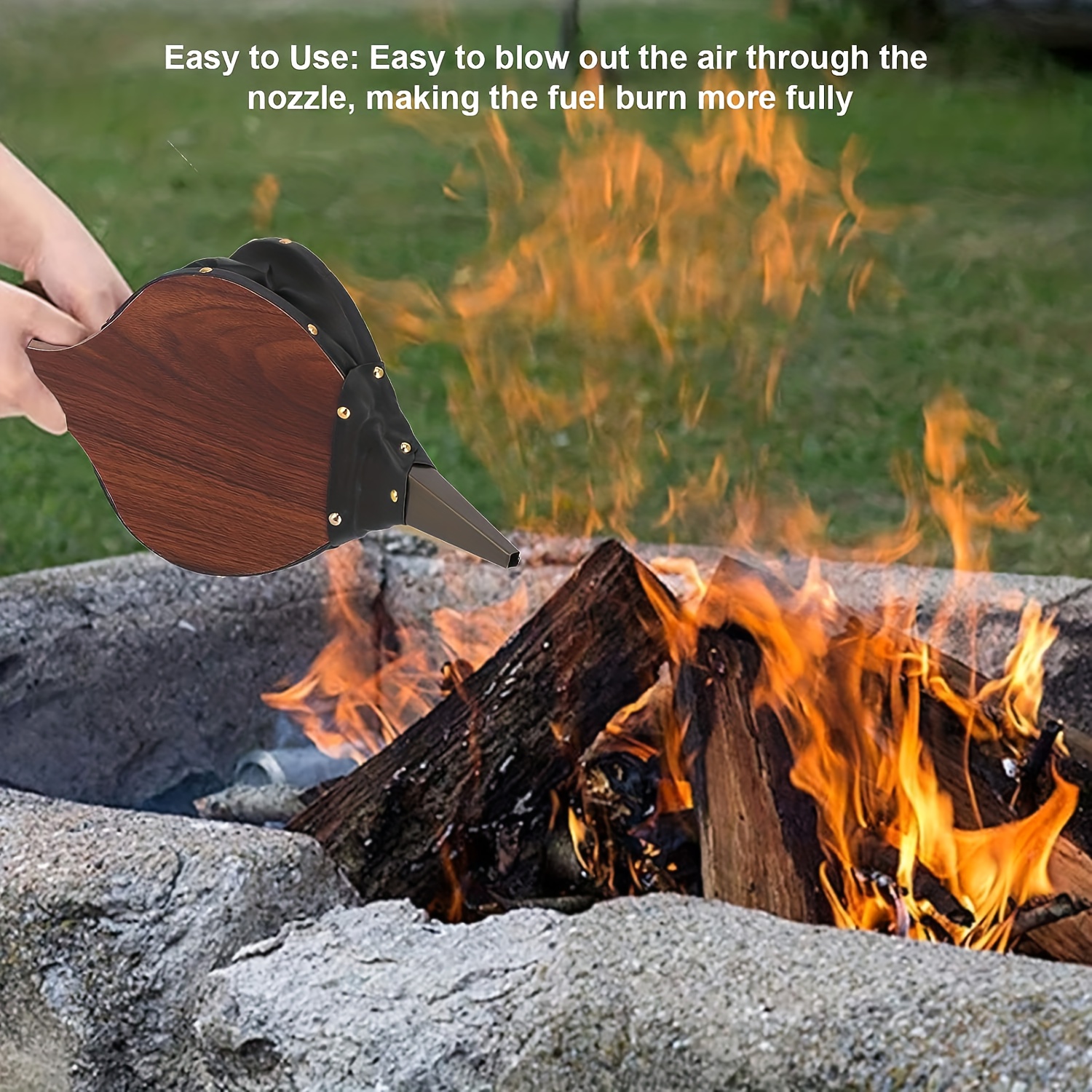 Soufflet de cheminée en bois avec sangle de suspension pour barbecue à  charbon, feux de camp, cheminées, poêles à bois