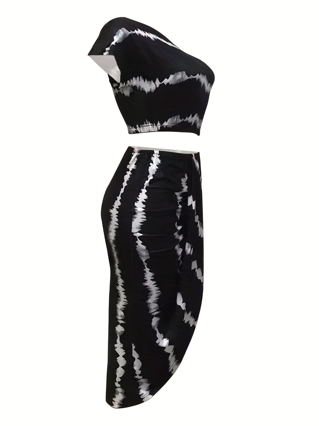 Striped Print Two piece Set Ruched Bag Hip Skirts Outfits