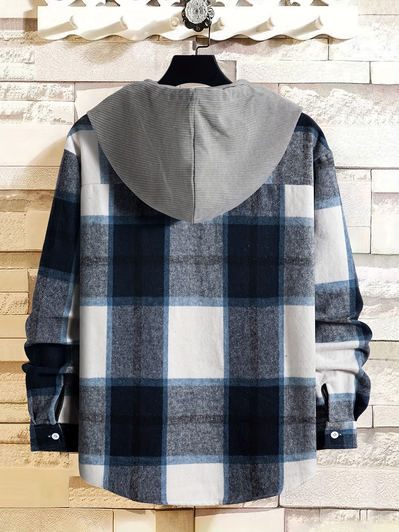 Plaid Shirt Coat For Men Long Sleeve Casual Regular Fit Button Up Hooded Shirts Jacket