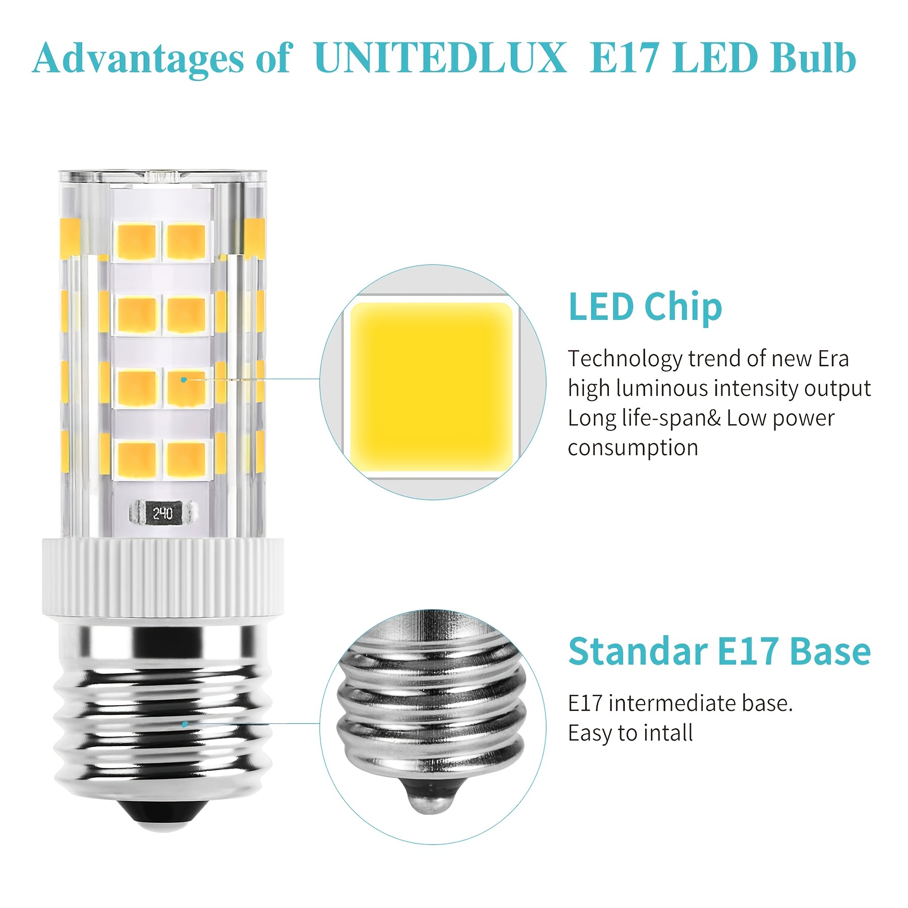 LEDERA E17 LED Bulb, 360LM 4W Microwave Oven Bulb, Stove Hood Light Bulbs,  6000K
