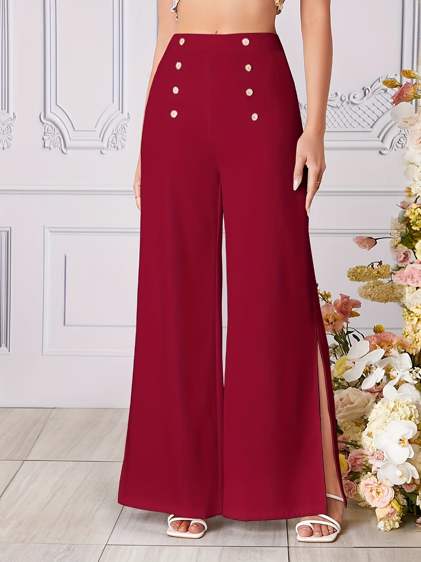 Striped Wide Leg Pants, Elegant High Waist Palazzo Pants, Women's Clothing