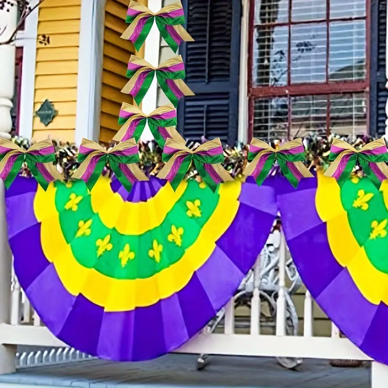 12pcs, Mardi Gras Bows For Wreath, Mardi Gras Wreath Bows New Orleans  Holiday Bow Purple Green Bows Fat Tuesday Tree Topper Bows For Front Door  Carniv
