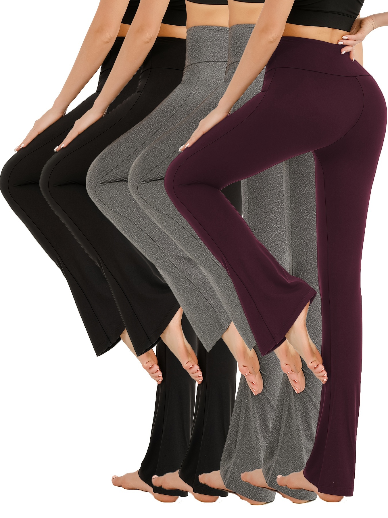Women's Flare Pants High Waisted Workout Leggings Stretchy Non-See Through  Tummy Control Bootcut Yoga Pants Women's Ninth Pants Flared Pants High