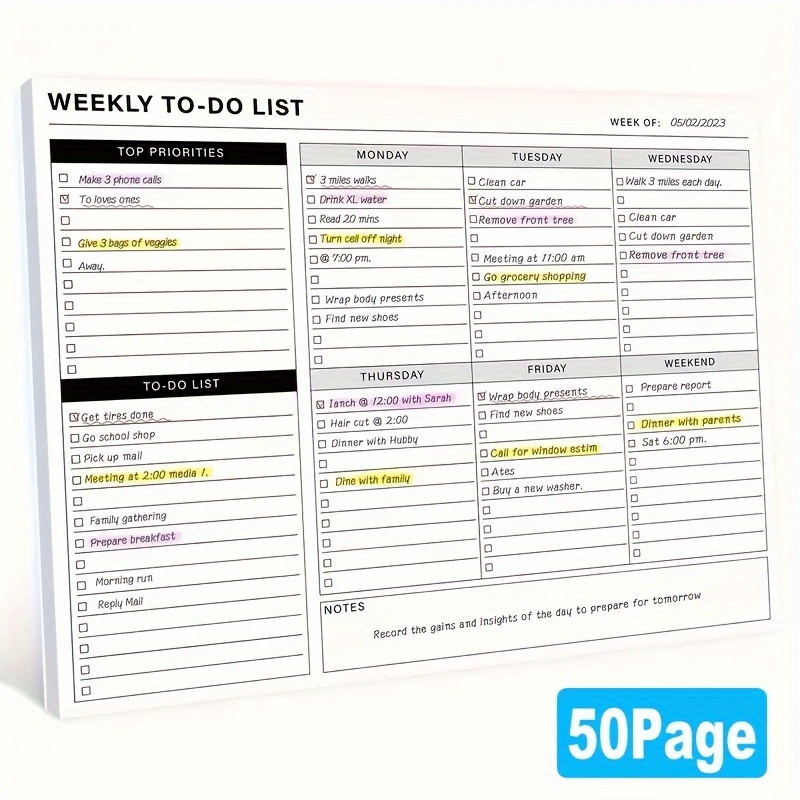 

Weekly To Do List Notepad - Weekly Planner Undated 50 Pages Task Planner Tear Paper, 8.5" X 11"checklist Productivity Planner, Desktop Notepad For Work And Personal Organization