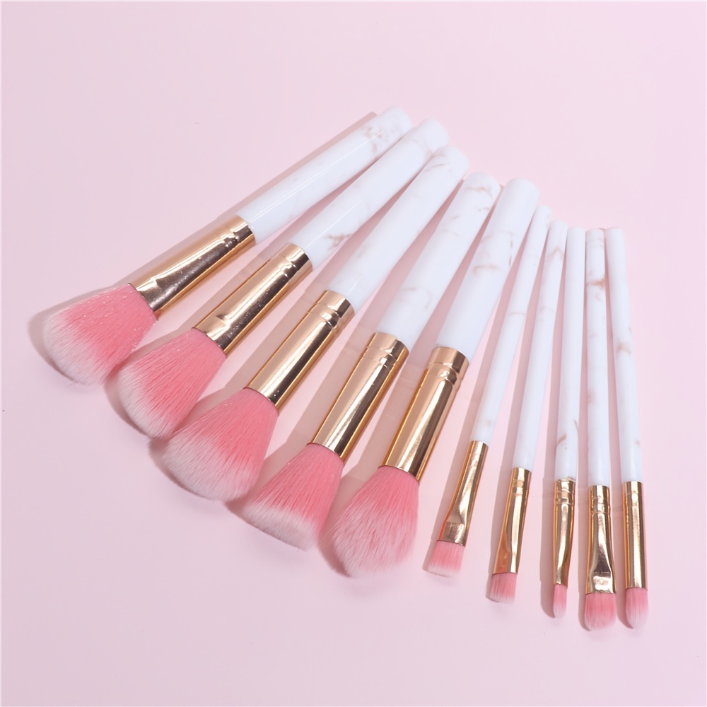 Marble Pattern Makeup Brush Set Premium Synthetic Travel - Temu