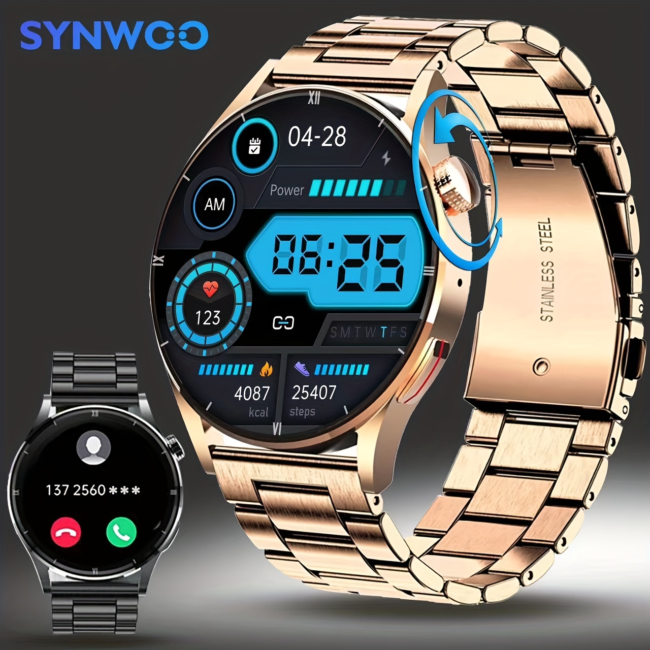 Men's Stainless Steel Smart Watch Ai Voice Assistant - Temu
