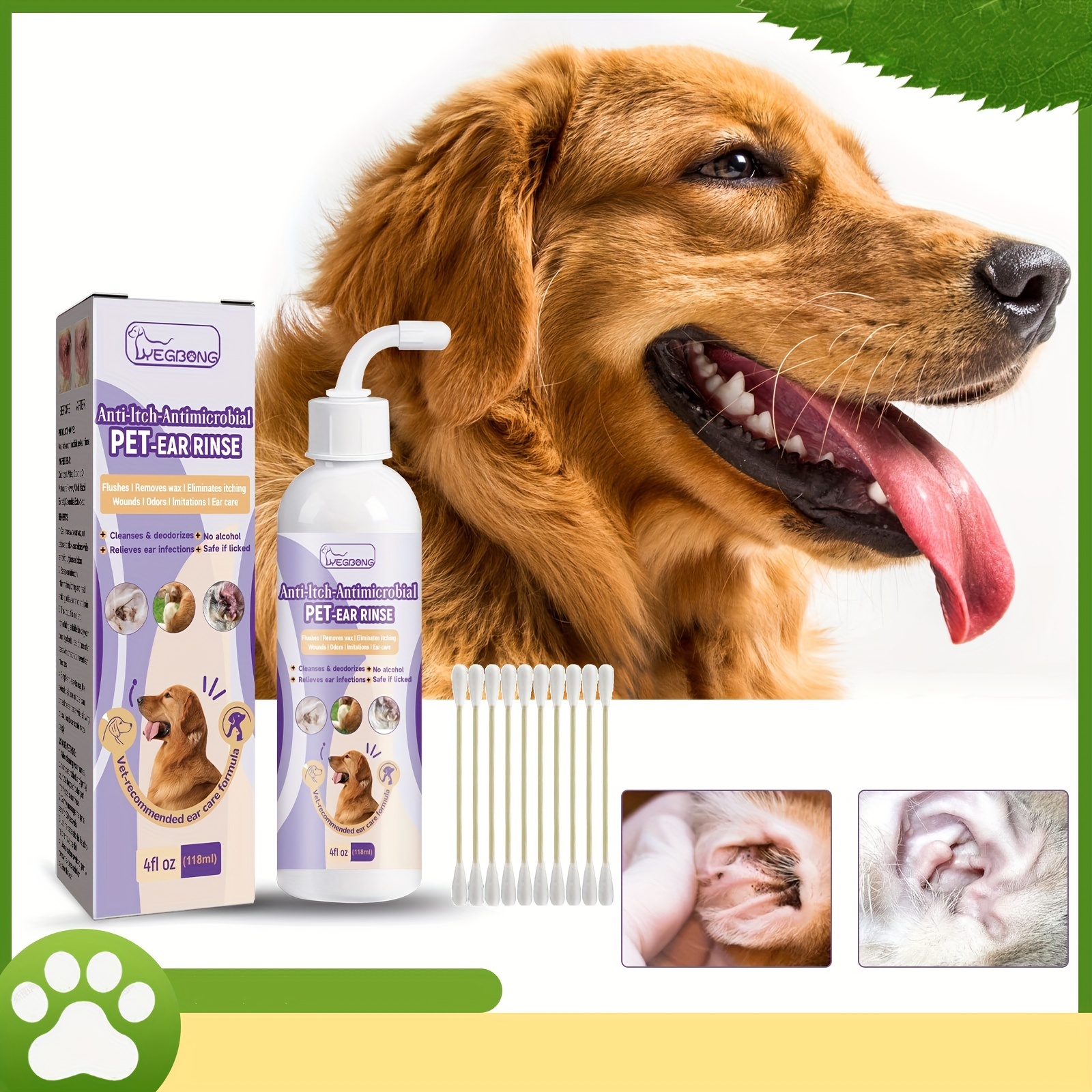 Nettoyeur d'oreilles pour chien, solution de nettoyage des