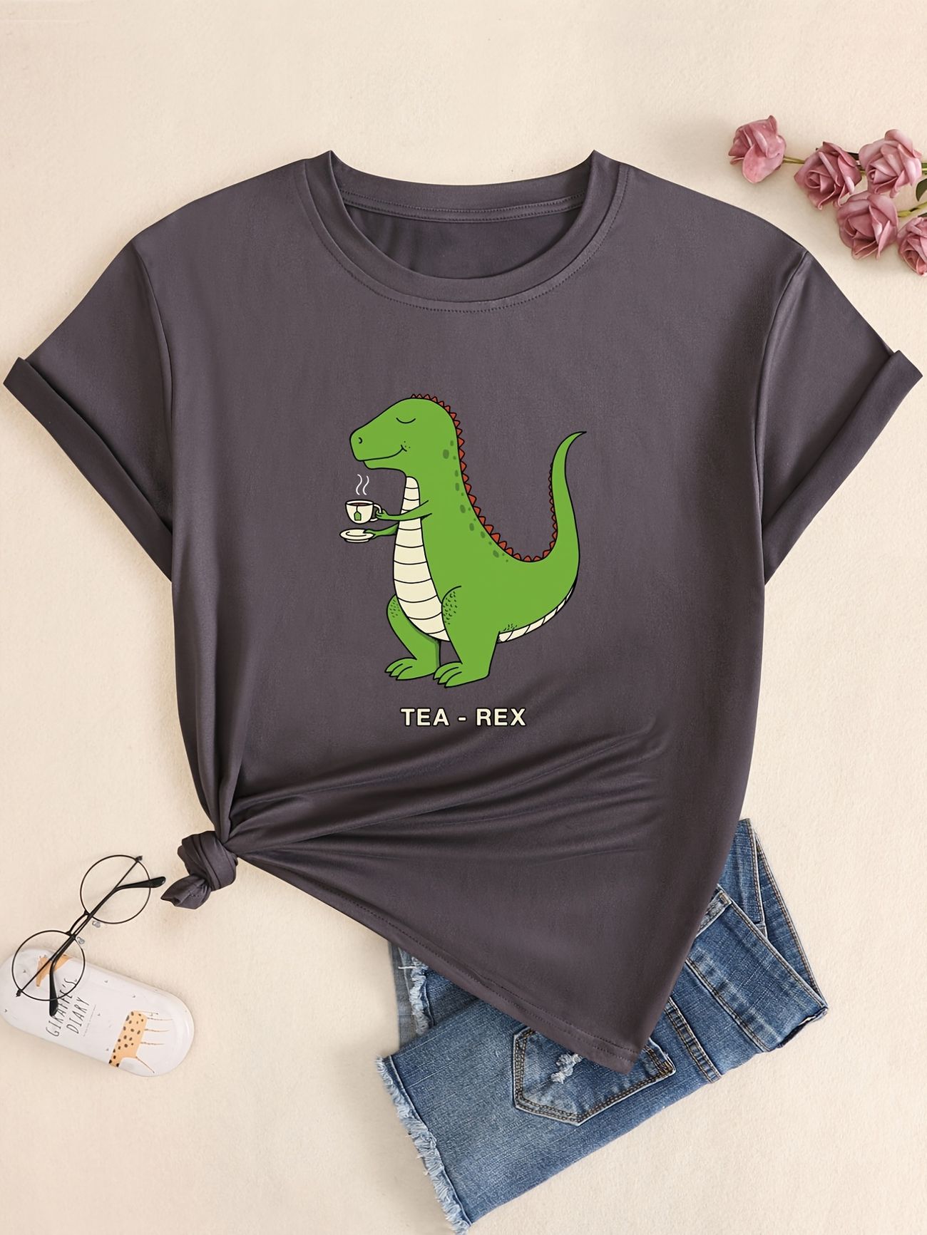 Camiseta Con Estampado De Dibujos Animados Tea Rex Camiseta Informal De  Manga Corta Con Cuello Redondo Para Primavera Y Verano Ropa De Mujer - Ropa  Calzado Y Joya - Temu