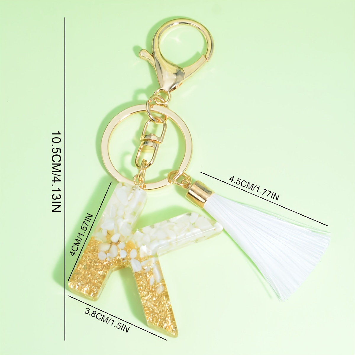 Glitter Initial Resin Keychain with Tassel+ Bag Charm