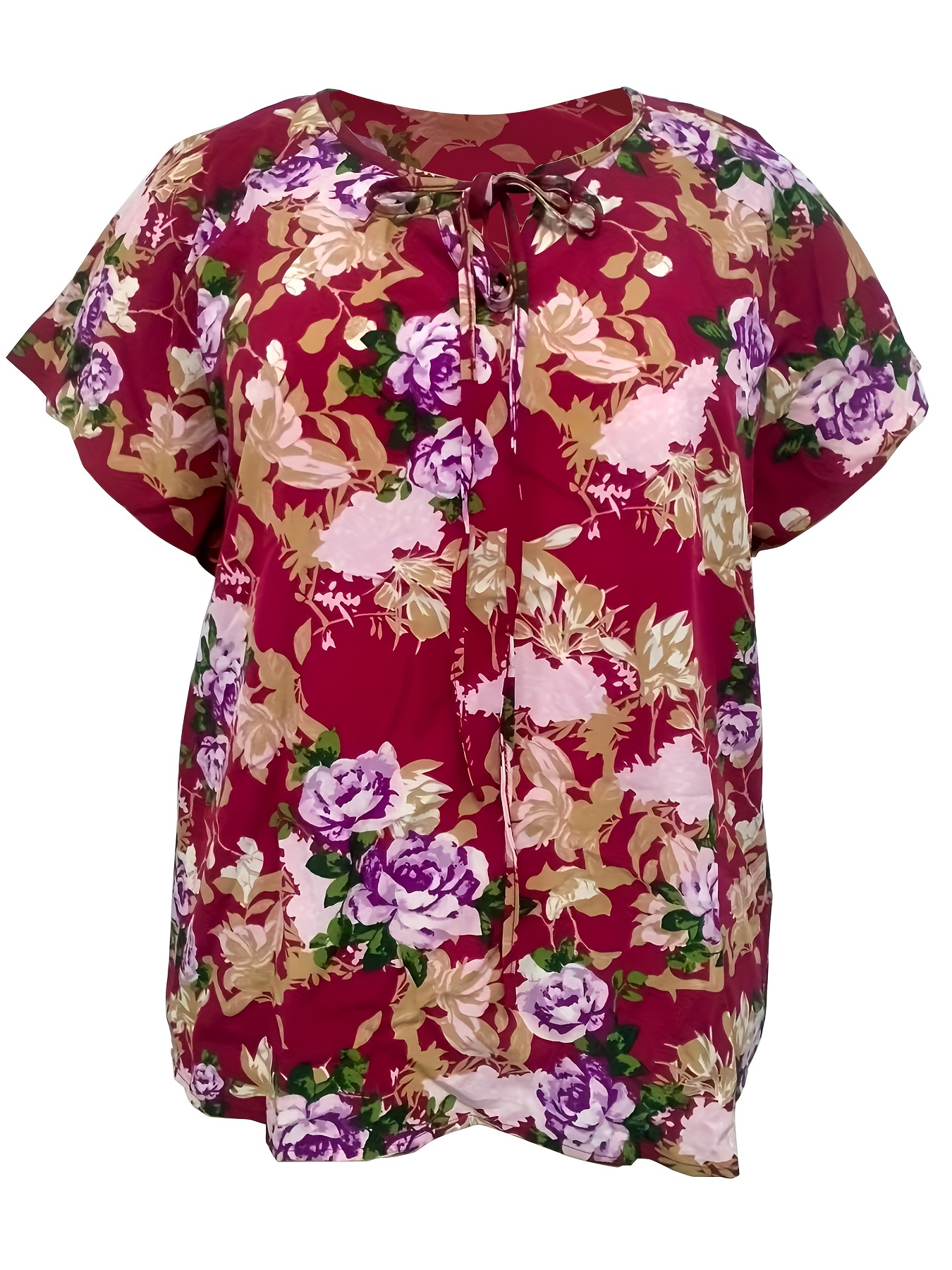 Plus Size Casual Blouse Women's Plus Floral Print Short - Temu