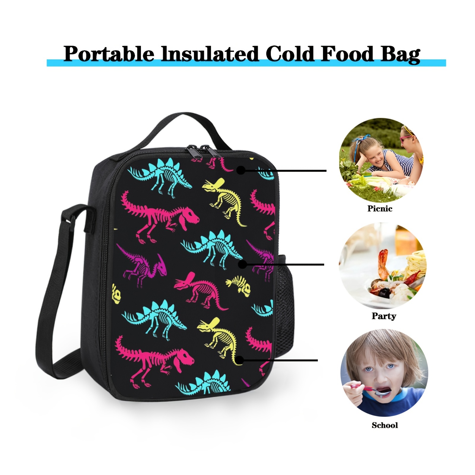 Colourful Dinosaur Lunch Box, School Lunch Bag