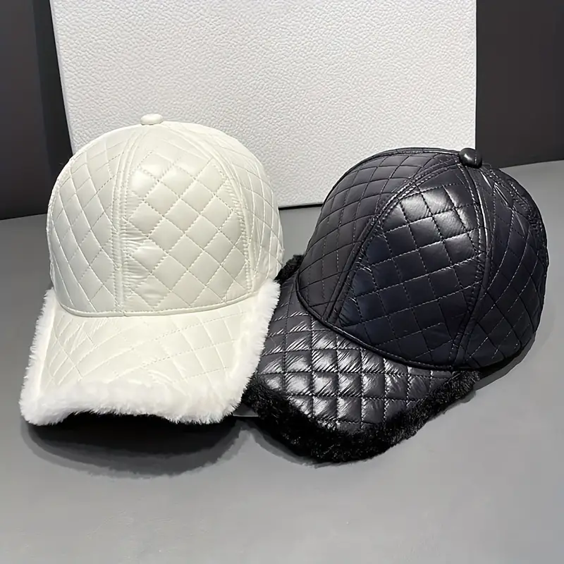 Classic Checkered Fleece Baseball Black & White Winter Warm Trendy Sun Hats  Adjustable Faux Fur Dad Hat For Women - Temu
