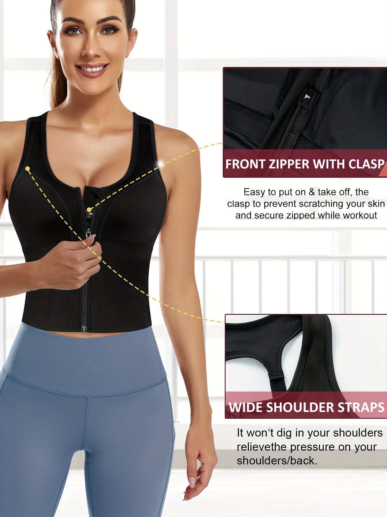 Zipper Front Adjustable Cropped Top Removable Chest Padded - Temu Canada