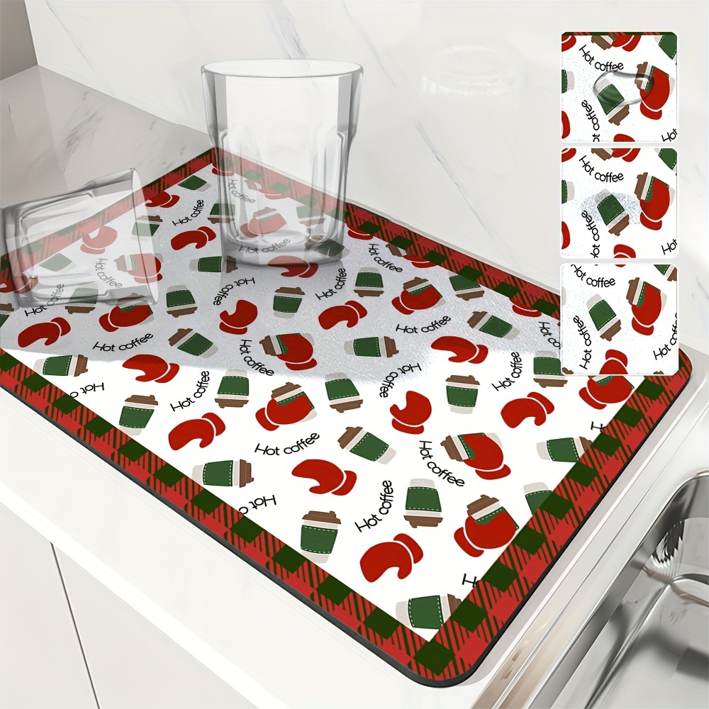 Dish Drying Pad, Kitchen Countertop Absorbent Pad, Christmas Theme Buffalo  Plaid Washstand Drain Mat, Soft Faucet Absorbent Mat, Toilet Washstand Cup  Mat, Toilet Anti-water Absorption Mat, Kitchen Accessories, Bathroom  Accessories - Temu