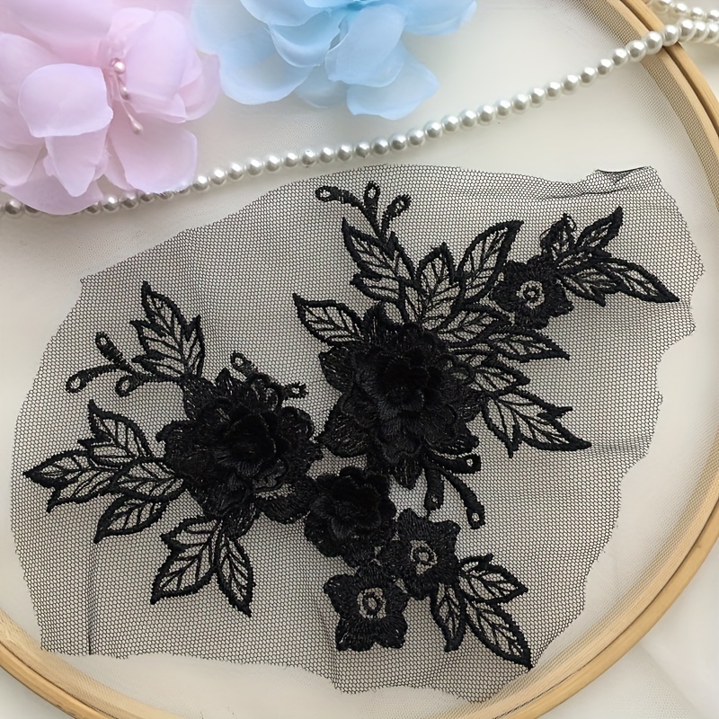 3d Flower Lace Applique Embroidered Material Trim For Diy - Temu