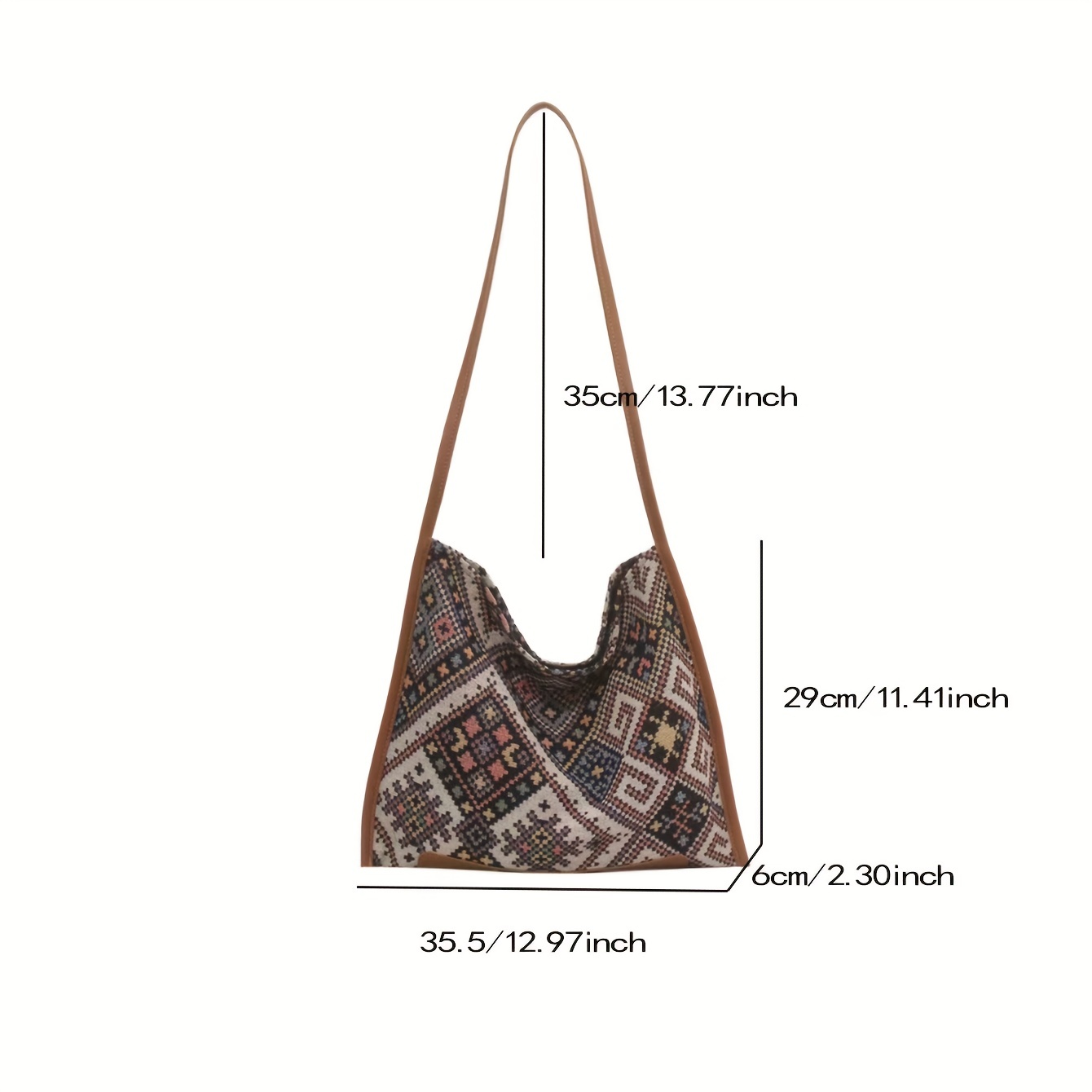 Geometric Pattern Crossbody Bag, Ethnic Style Canvas Hobo Bag