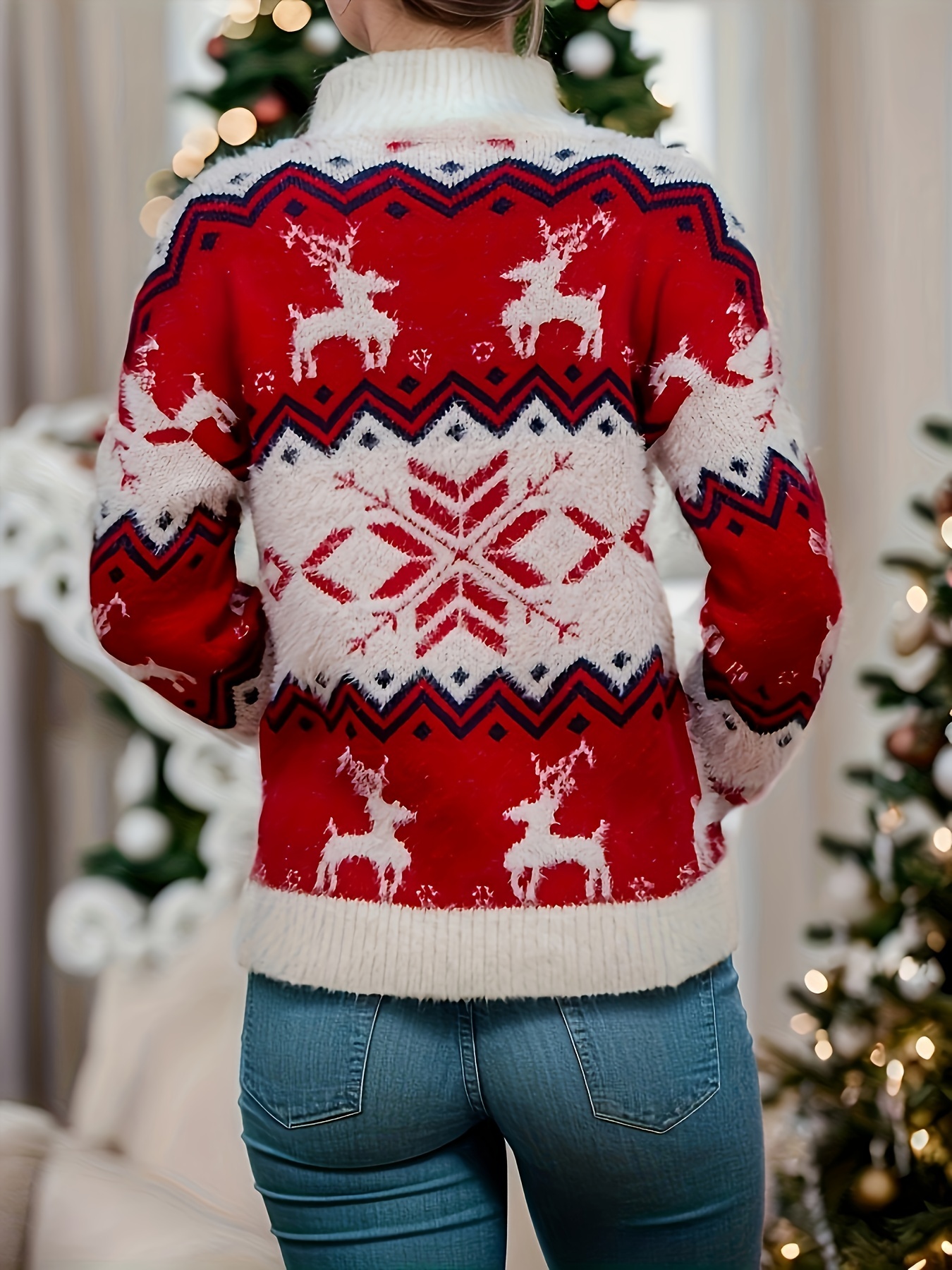 Jersey Cuello Alto Navidad Suéter Casual Manga Larga Hombros - Temu