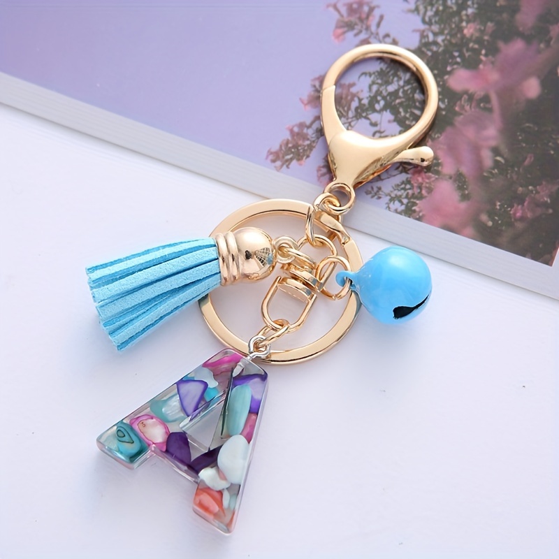 pulunto Alphabet Keychain with Tassel, Initial Letter Couple Key