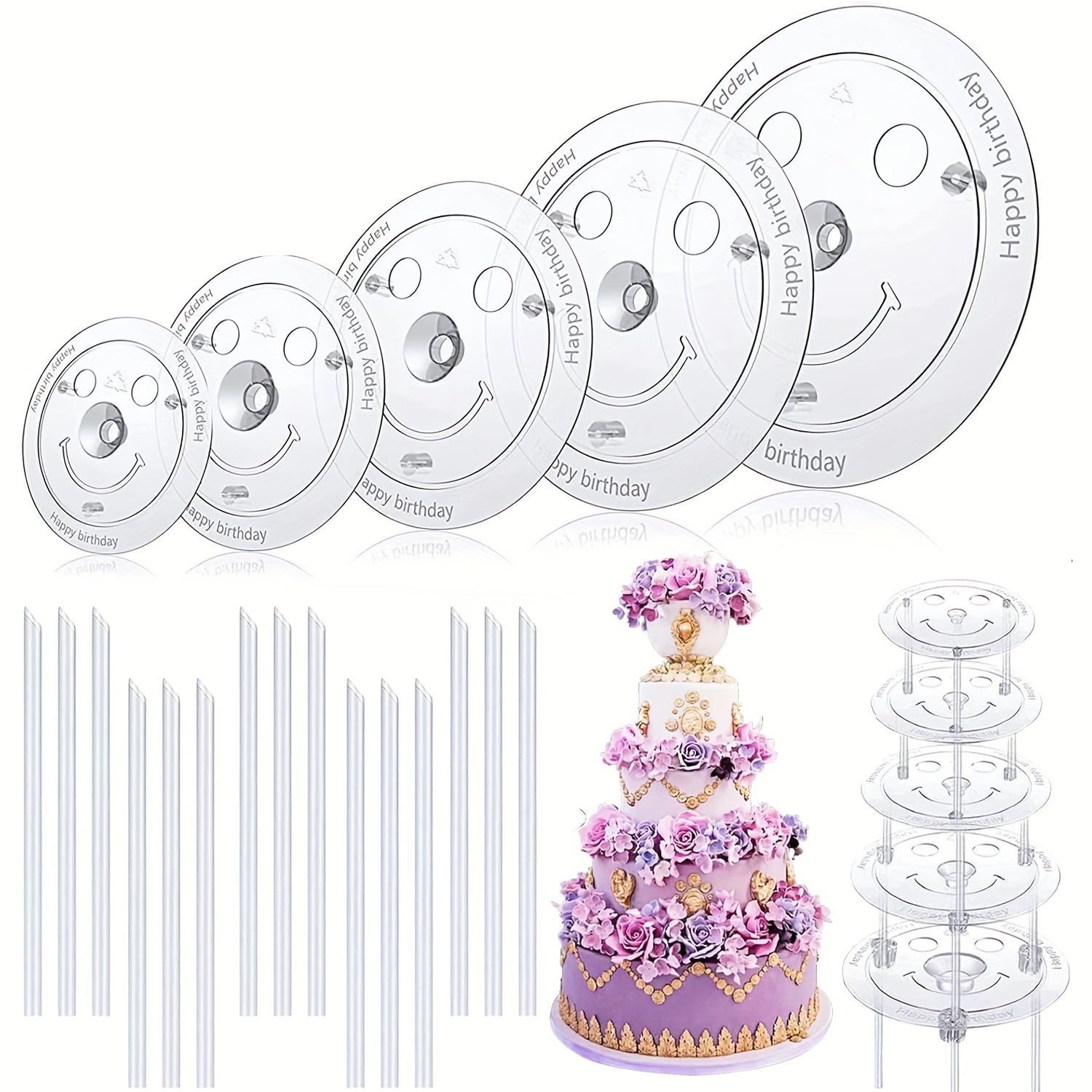 

1pc, 5-tier Acrylic Cake Stand Set With 15 Support Dowels, Reusable, Multi-layer Cake Display For Weddings, Birthdays, Parties, Celebratory Festive Decor