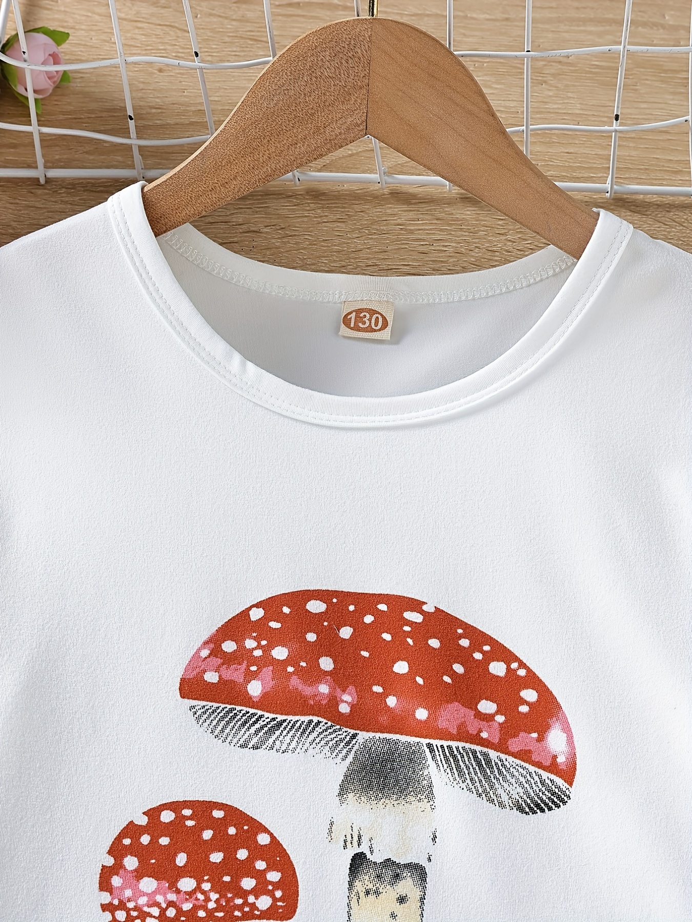 Girls Mushroom Pattern T-shirt & Polka Dot Shorts Set