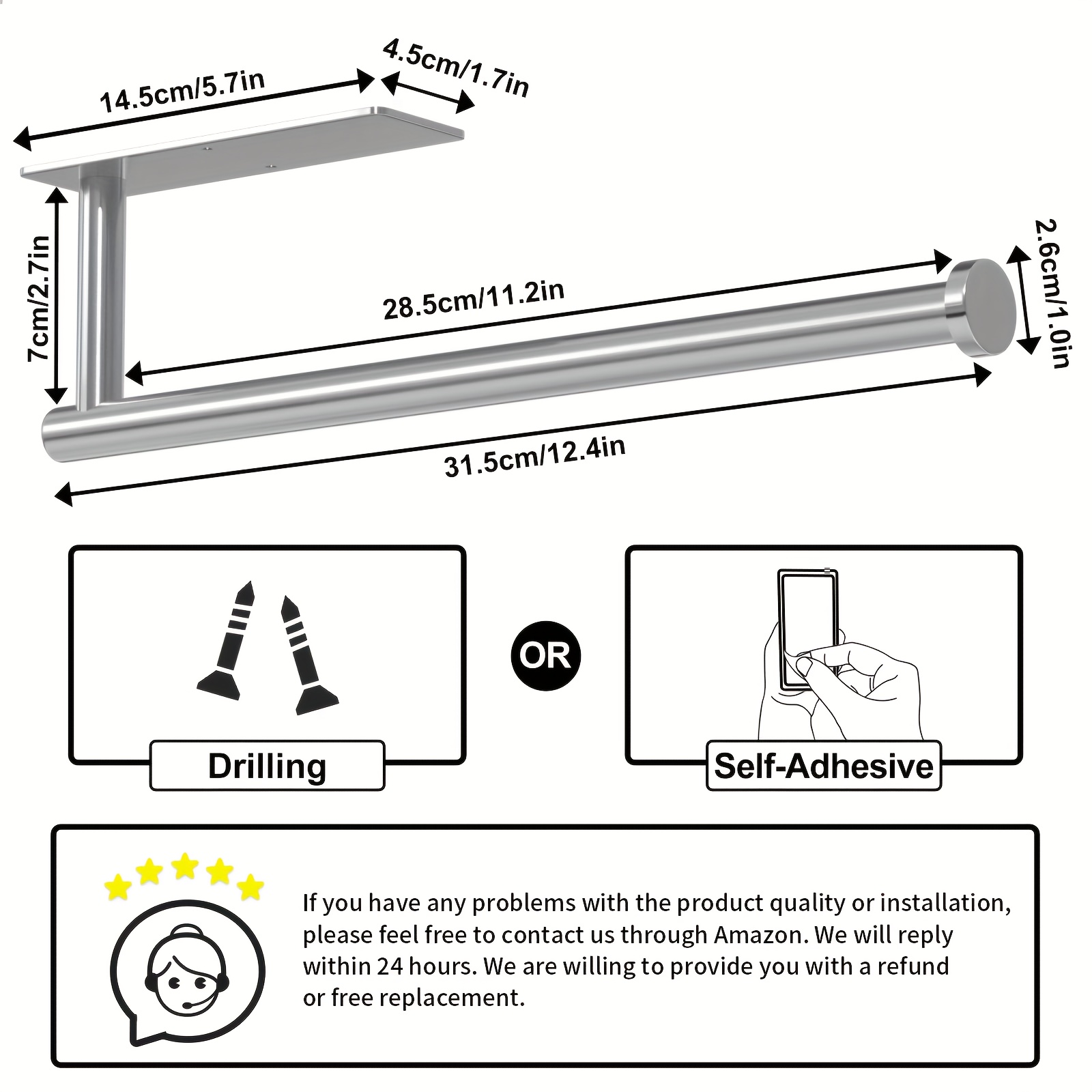 Paper Towel Holder- Self Adhesive Or Drilling Under Cabinet Sticky Paper  Towel Holder Wall Mount Fo