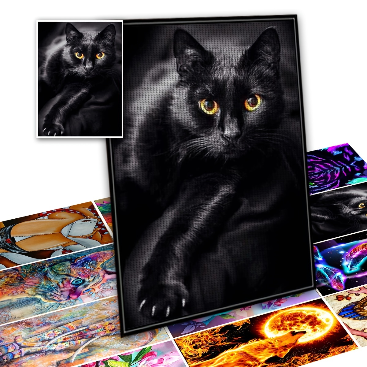 Diy 5d Diamond Painting Kit Black Cat Candle Painting Wall - Temu