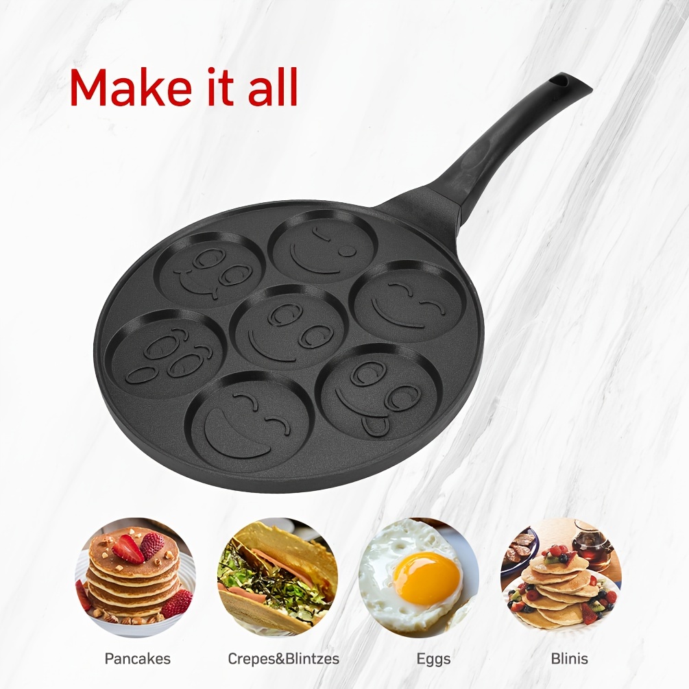  Clockitchen Pancake Pan Nonstick Griddle Pancake Maker Mini  Pancake and 7 Smiling Face Cups Pan Breakfast Crepe for Kids, Black: Home &  Kitchen