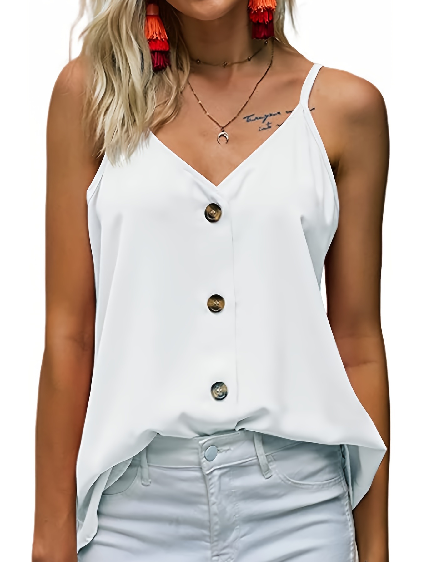 Loose V Neck Cami Top Sleeveless Solid Casual Women's Clothing