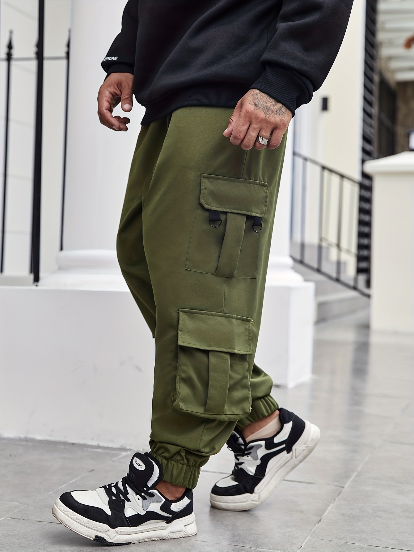 Men Plus Size Fashion Casual 6 Pocket Cargo Streetwear Camouflage