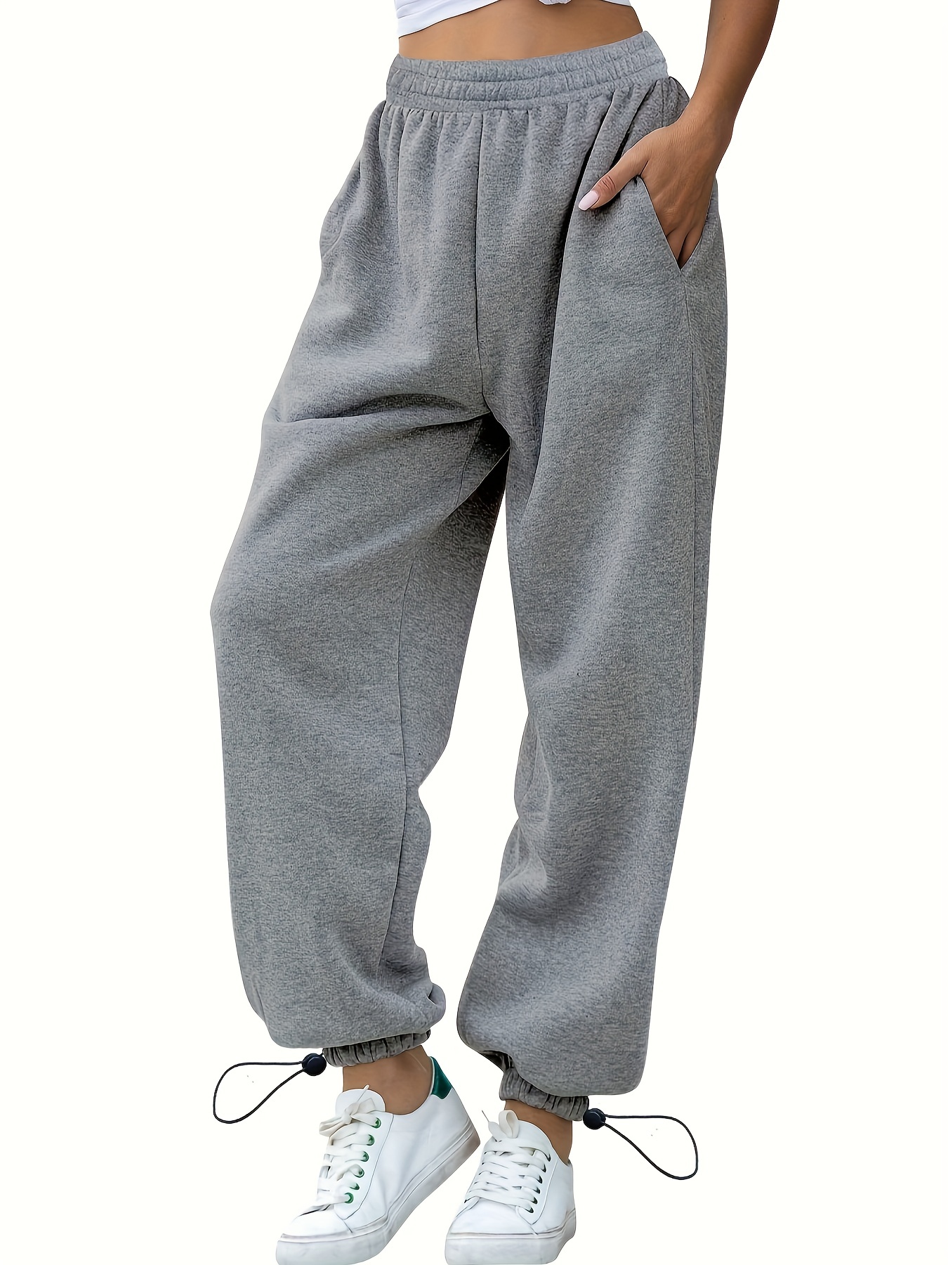 Women's Sports Drawstring Joggers Pants Elastic Waist Trousers Athletic  Solid Color Sweatpants, Black, XL