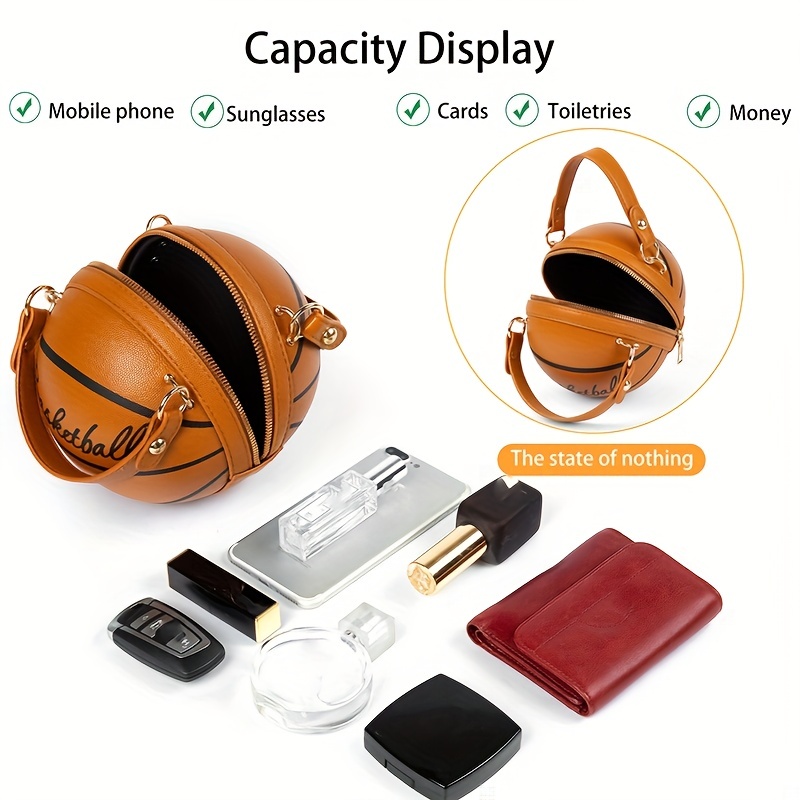 Basketball Shaped Crossbody Bag, Trendy Y2K Chain Shoulder Bag, PU Top  Handle Circle Purse