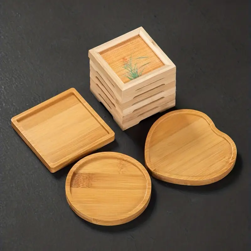 Wooden Coasters For Drinks Round/heart/square Natural Wood - Temu