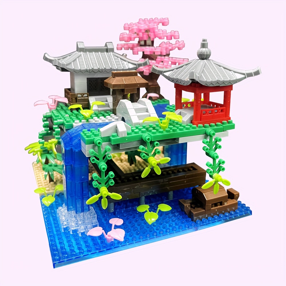 1400pcs Blocs Ville Cerisier Fleur Japonais Sakura Arbre Bricolage Maison  Mini Street View Modèle Bâtiment Enfants Jouets