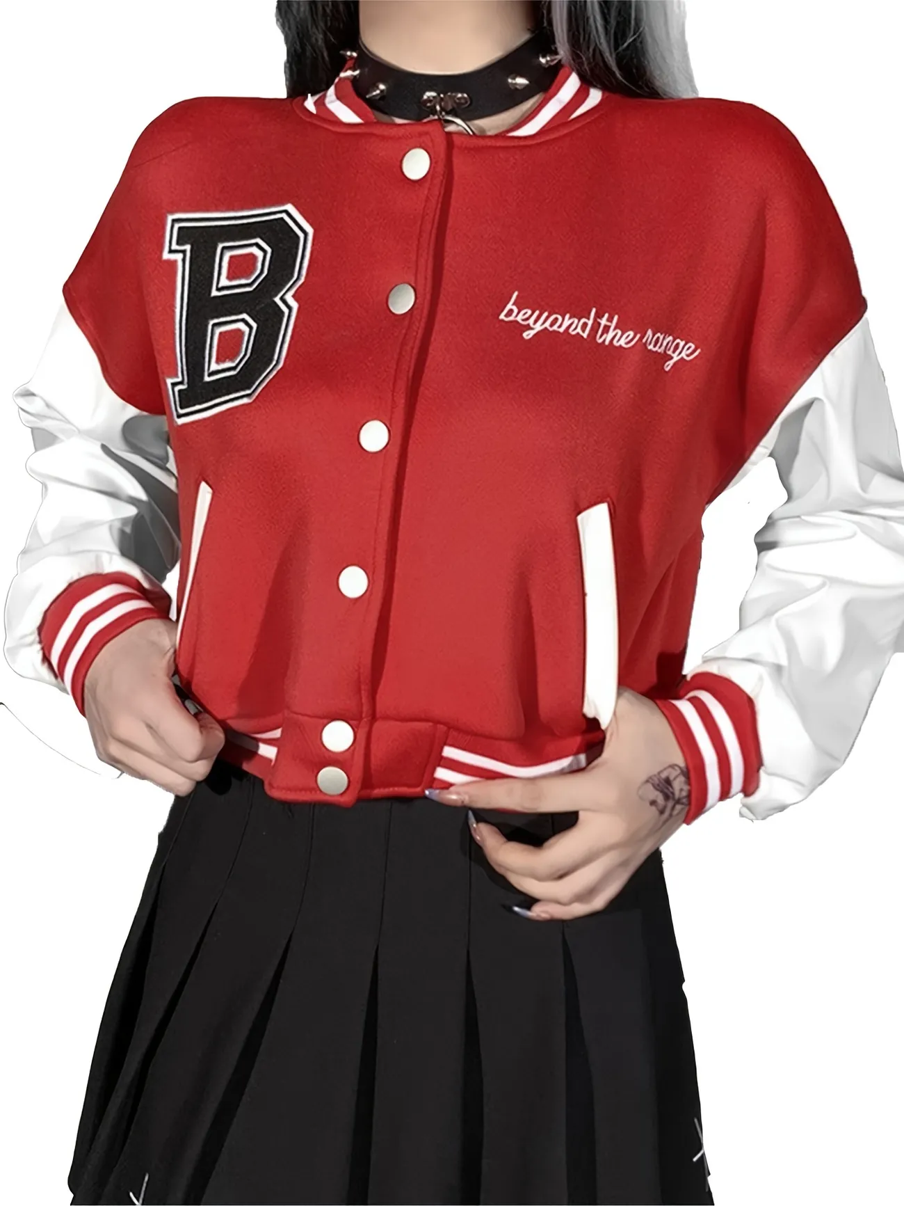 Women's Varsity Jacket Cropped Letter Baseball Bomber Jacket