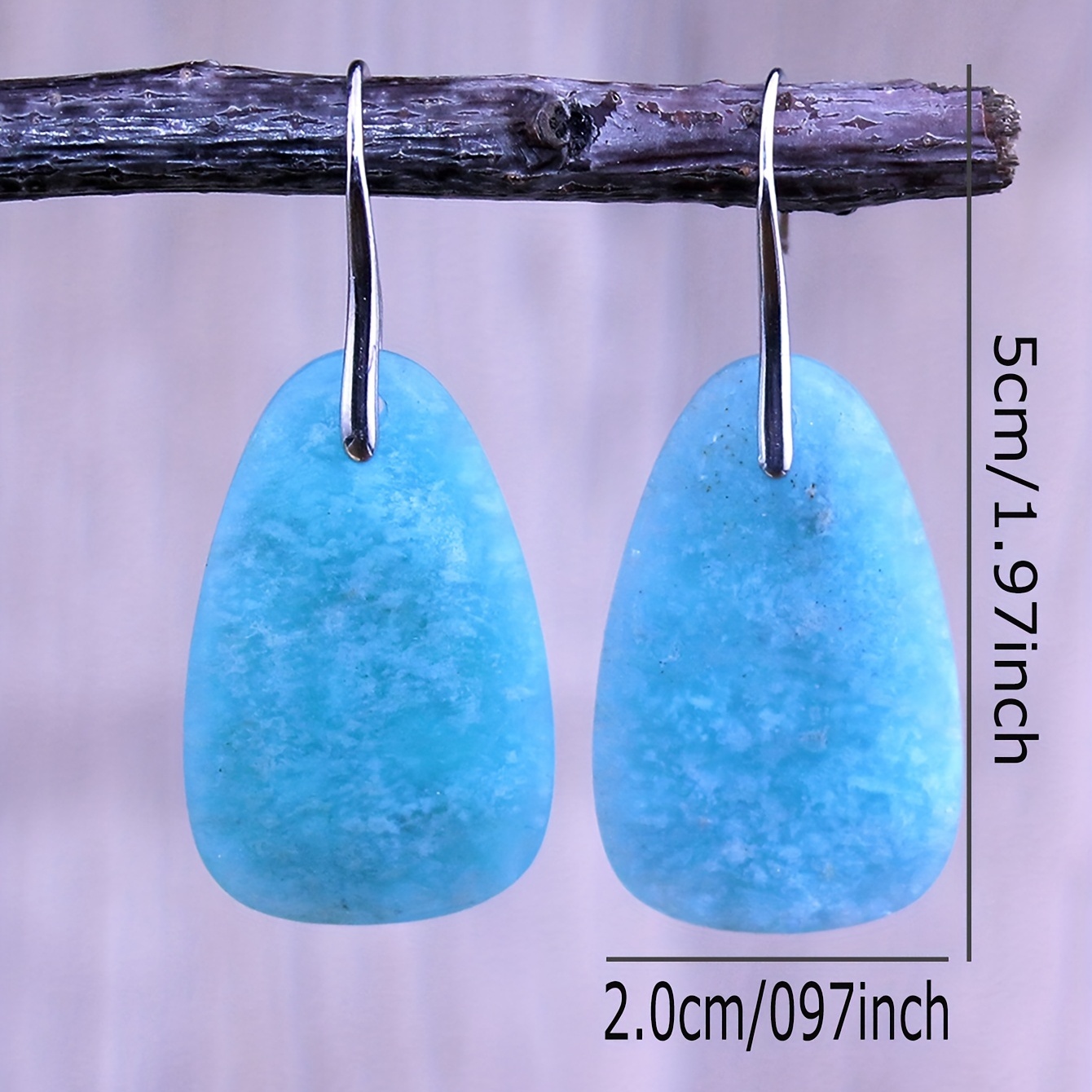 Teal Amazonite Dangle Earrings Natural Stone Copper Hooks