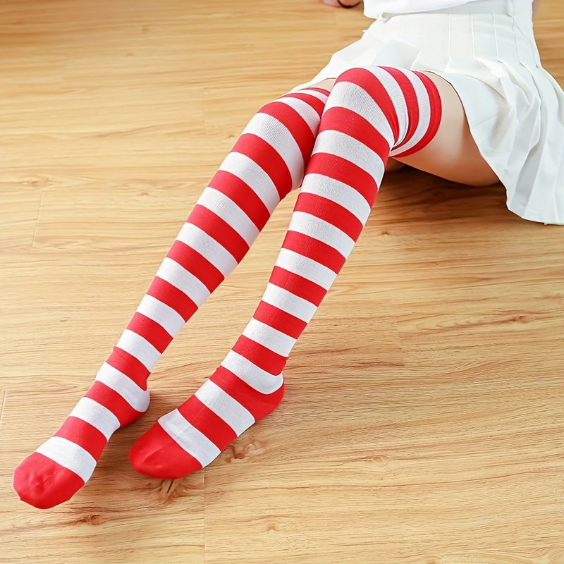 Striped Thigh High Socks Cosplay Halloween Knee Socks - Temu